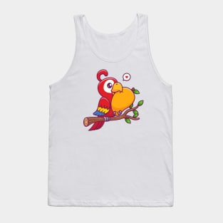 Cute Parrot Bird Eating Mango On Branch Cartoon Tank Top